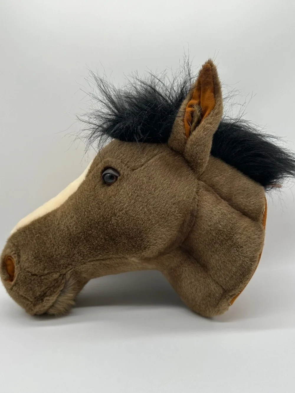 Realistic Brown Horse Head Plush Wall Mount Trophy Black Hair Mane Childs Room